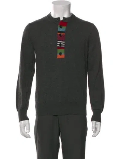 Pre-owned Y-3 Wool Graphic Print Polo Sweater In Green