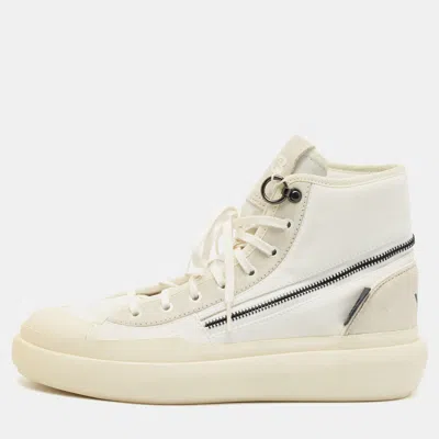 Pre-owned Y-3 X Adidas Ajatu Court Size 42 2/3 White Coated Canvas And Suede High Top Sneakers