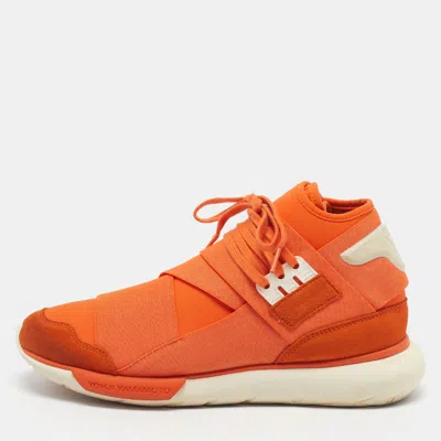 Pre-owned Y-3 X Adidas Qasa Size 43 1/3 Orange Neoprene And Suede High Top Sneakers