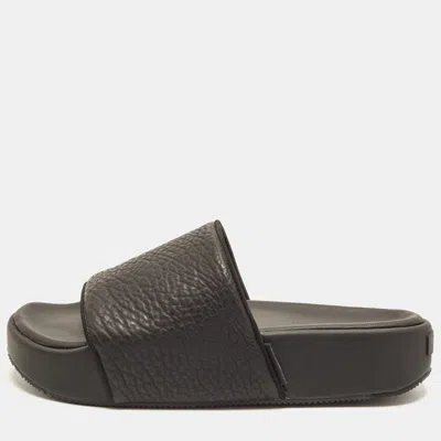 Pre-owned Y-3 X Adidas Size 47 Black Tumbled Leather Slide Sandals