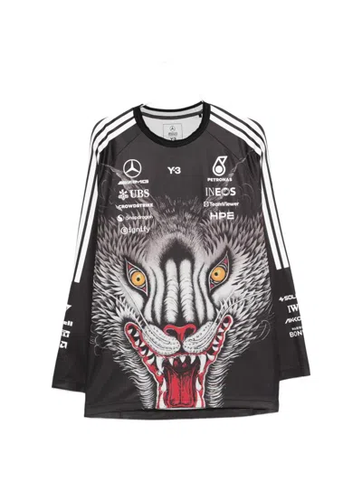Y-3 X Mercedes-amg Petronas F1 Printed Striped Top In Black
