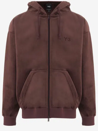 Y-3 Y 3 Ribbed Velvet Hooded Zip Up Sweatshirt In Brown