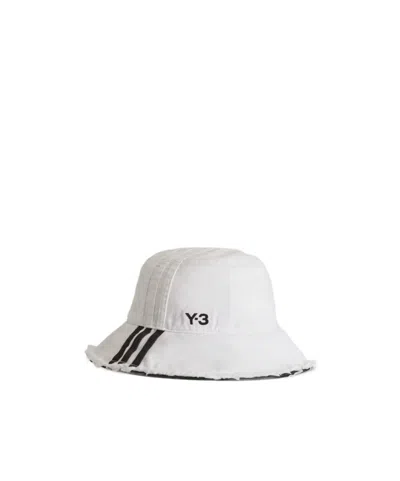 Y-3 Y 3 Striped Frayed-trim Bucket Hat In White