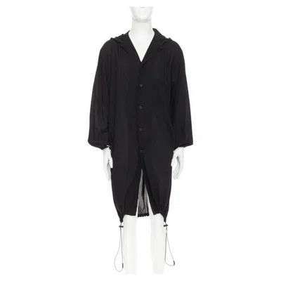 Pre-owned Y-3 Yohji Yamamoto Black Hooded Drawstring Hem Button Down Shirt Jacket M