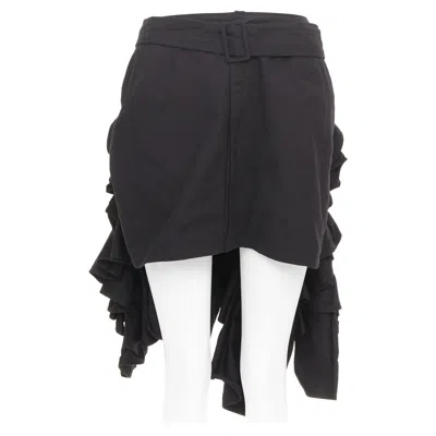 Pre-owned Y-3 Yohji Yamamoto Black Rayon Blend Ruffle Applique Avant Garde Mini Skirt Jp1 S