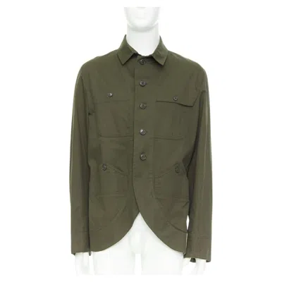 Pre-owned Y-3 Y3 Yohji Yamamoto Khaki Green Cotton Curved Hem Military Overshirt Jacket Jp3 L