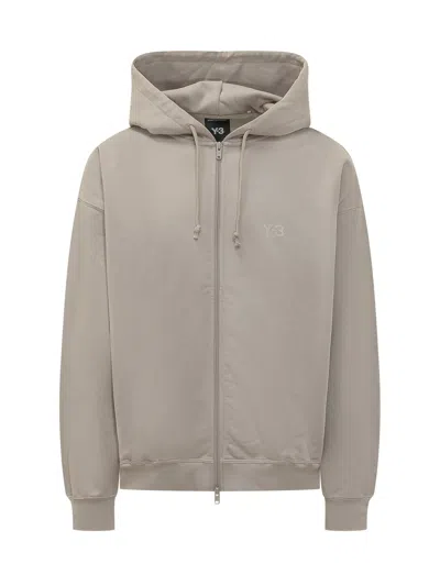 Y-3 Zip-up Hoodie Sweatshirt With Mini Details In Lbrown