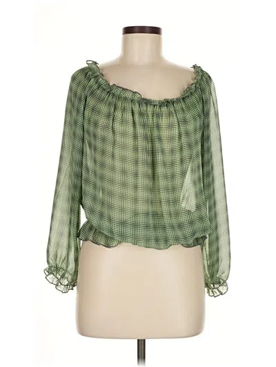 Pre-owned Ya Los Angeles 3/4 Sleeve Silk Top Green Square Neckline Tops