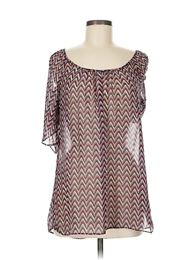 Pre-owned Ya Los Angeles Short Sleeve Silk Top Silver Square Neckline Tops