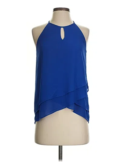 Pre-owned Ya Los Angeles Sleeveless Silk Top Blue Halter Neckline Tops