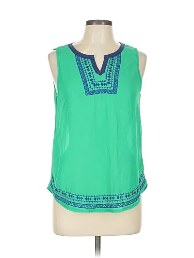 Pre-owned Ya Los Angeles Sleeveless Silk Top Green Keyhole Neckline Tops