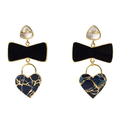 Yaa Yaa London Women's Black / Blue / Gold 'molten Heart' Earrings Black Navy In Multi