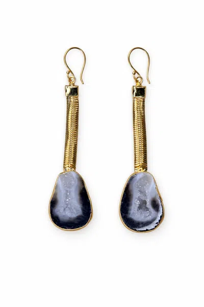 Yaa Yaa London Women's Black Geode Drop Gemstone Earrings In Gold