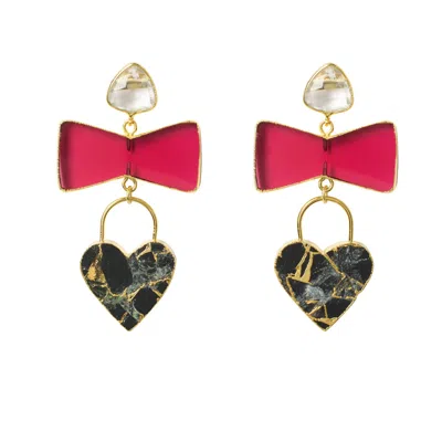 Yaa Yaa London Women's Black / Red / Gold Molten Heart Earrings Black Red In Multi
