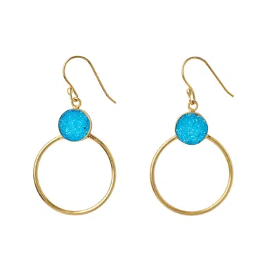 Yaa Yaa London Women's Blue / Gold Colour Pop Turquoise Druzy Gold Hoop Earrings