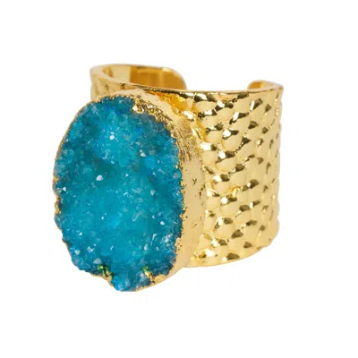 Yaa Yaa London Women's Blue / Gold / Green Turquoise Sky Blue Crystal Crush Gold Plated Semi Precious Ring
