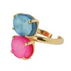 Yaa Yaa London Women's Blue / Gold / Pink Colour Pop Druzy Agate Adjustable Ring In Multi