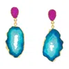 Yaa Yaa London Women's Blue Pink 'african Slice' Gemstone Gold Earrings