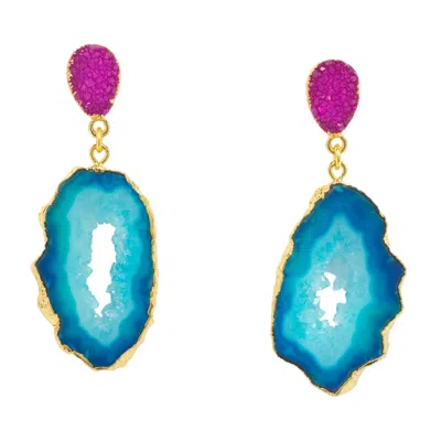 Yaa Yaa London Women's Blue Pink 'african Slice' Gemstone Gold Earrings