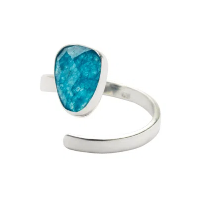 Yaa Yaa London Women's Blue / Silver Gemstone Adjustable Sterling Silver Pinky Ring In Multi