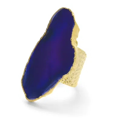 Yaa Yaa London Women's Blue Ultra Mega Indigo Gemstone Gold Statement Ring