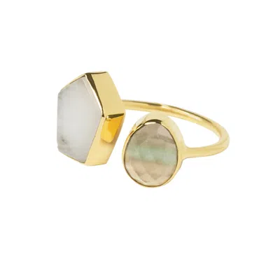 Yaa Yaa London Women's Colour Fusion Adjustable Ring - Fluorite & White Agate