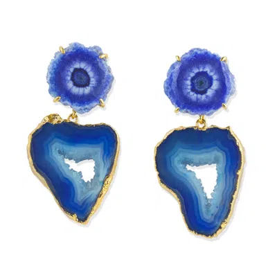 Yaa Yaa London Women's 'deep Love' Cobalt Blue Gemstone Gold Statement Earrings