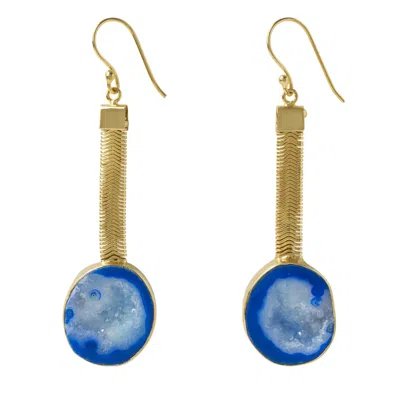 Yaa Yaa London Women's Gold / Blue Blue Geode Drop Gemstone Earrings
