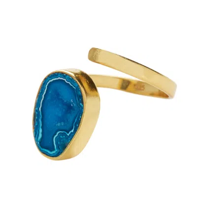 Yaa Yaa London Women's Gold / Blue Electric Blue Crystal Adjustable Gold Pinky Ring