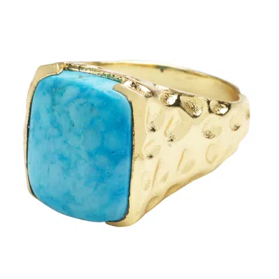 Yaa Yaa London Women's Gold / Blue 'happy' Turquoise Gemstone Gold Ring In Multi