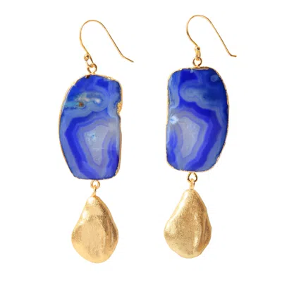 Yaa Yaa London Women's Gold / Blue Hold The Baby Blue Agate Statement Earrings In Multi