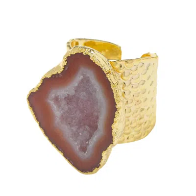 Yaa Yaa London Women's Gold / Brown Caramel Mega Gemstone Gold Statement Ring In Multi