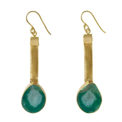 Yaa Yaa London Women's Gold / Green Green Geode Drop Gemstone Earrings