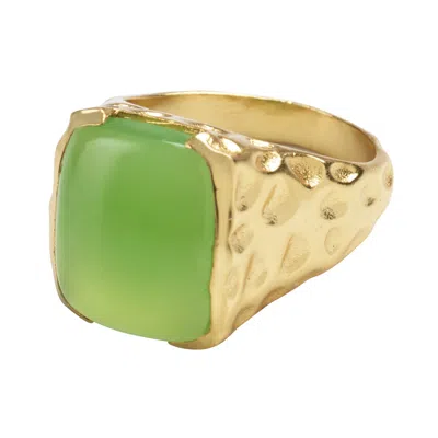 Yaa Yaa London Women's Gold / Green 'happy' Prehnite Green Gemstone Gold Ring