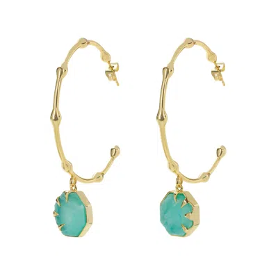 Yaa Yaa London Women's Gold / Green Hold On Amazonite Gemstone Large Hoop Earrings In Multi