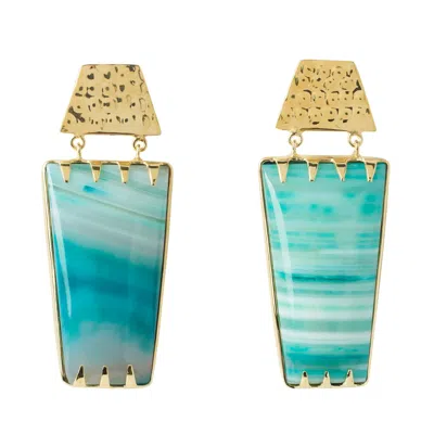 Yaa Yaa London Women's Gold / Green Puerto Rico Teal Determination Gold Gemstone Earrings In Multi