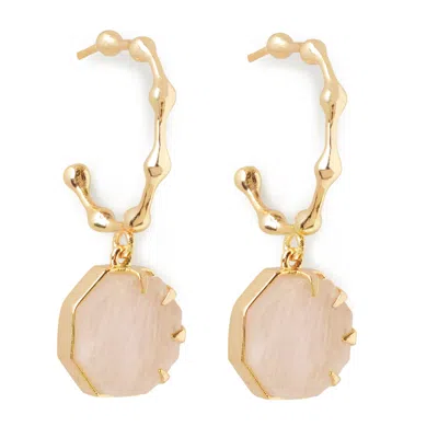 Yaa Yaa London Women's Gold Hold On Rose Quartz Pendant Everyday Hoop Earrings