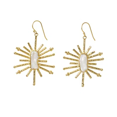 Yaa Yaa London Women's Gold / Neutrals / White Irregular Pearl Gold Sparkle Statement Earrings