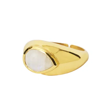 Yaa Yaa London Women's Gold / Neutrals / White Milk Drop Rainbow Moonstone Gold Vermeil Gemstone Ring In Multi