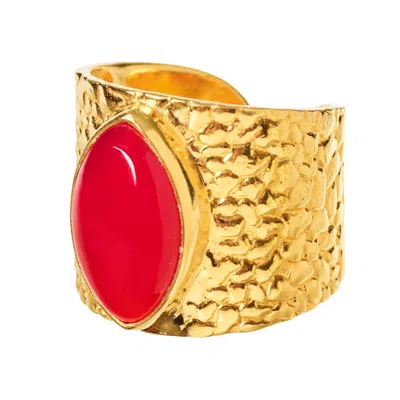 Yaa Yaa London Women's Gold / Pink Juicy Pink Gemstone Gold Adjustable Ring In Multi