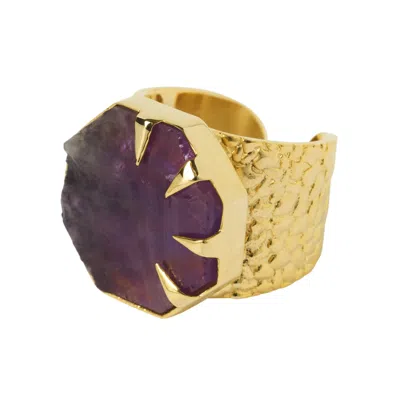 Yaa Yaa London Women's Gold / Pink / Purple Amethyst Gold Adjustable Statement Ring In Multi