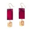 Yaa Yaa London Women's Gold / Pink / Purple Hold The Baby Fuchsia Pink Agate Statement Earrings