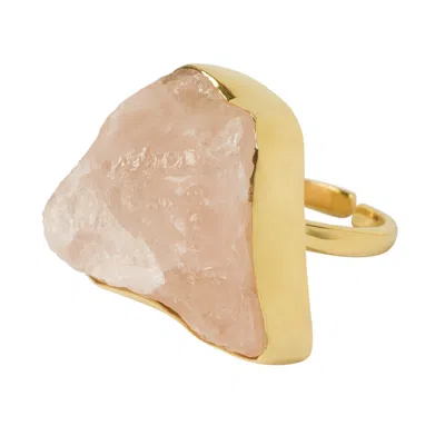 Yaa Yaa London Women's Gold / Pink / Purple Quiet Luxury Irregular Rose Quartz Adjustable Gold Ring