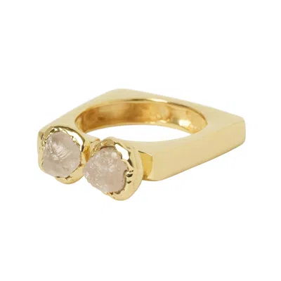 Yaa Yaa London Women's Gold / Pink / Purple Quiet Luxury Rose Quartz Adjustable Square Ring