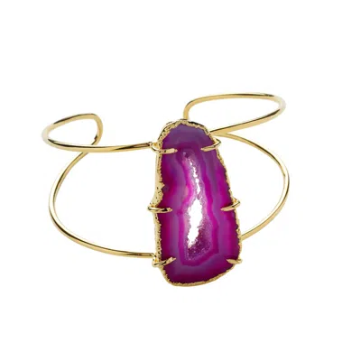 Yaa Yaa London Women's Gold / Pink Summer Love Magenta Pink Gemstone Cuff Bracelet In Multi