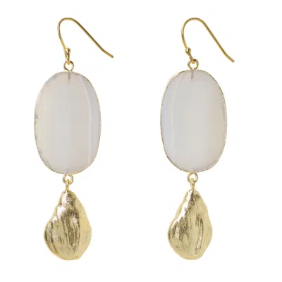 Yaa Yaa London Women's Gold / White / Grey Hold The Baby White Grey Agate Statement Earrings In Multi