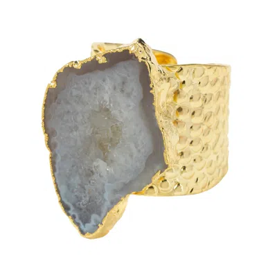 Yaa Yaa London Women's Gold / White Natural White Mega Gemstone Gold Statement Ring In Multi