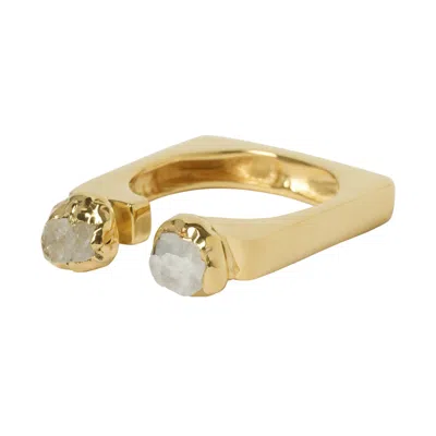 Yaa Yaa London Women's Gold / White / Neutrals Quiet Luxury Rainbow Moonstone Adjustable Square Ring