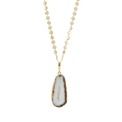 Yaa Yaa London Women's Gold / White / Neutrals Ultra Natural White Agate Super-long Gold Pendant Necklace In Multi