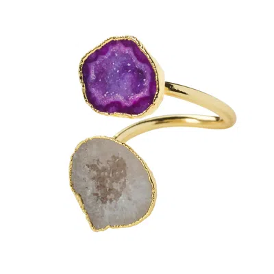 Yaa Yaa London Women's Gold / White / Pink Purple White Duo Crystal Adjustable Gold Ring In Multi